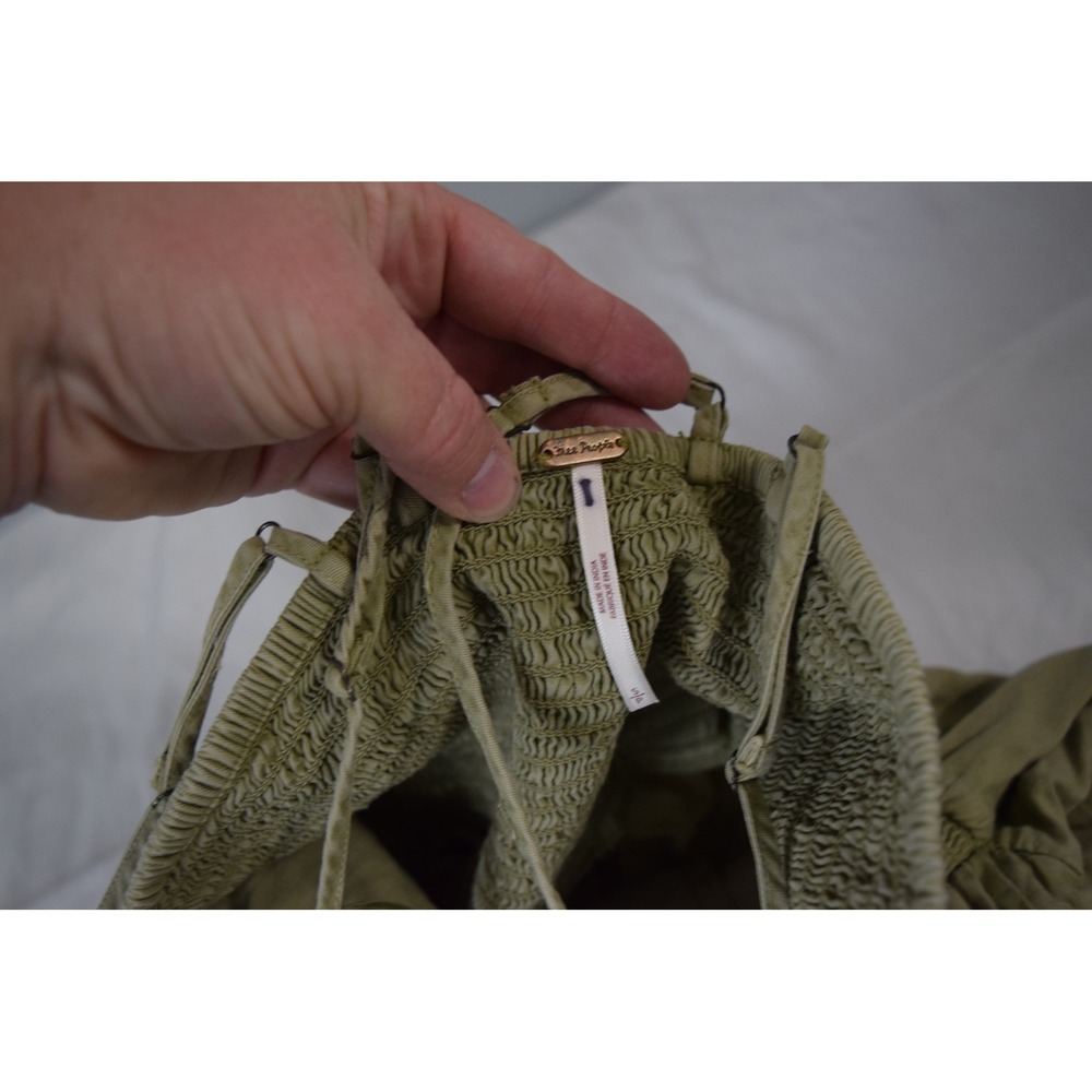 Free People Kingston Jumpsuit Small Olive Green Smocked Cutout Cotton Harem - Picture 3 of 5